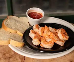 Spicy boiled shrimp from the Gulf Coast, served with homemade cocktail sauce.